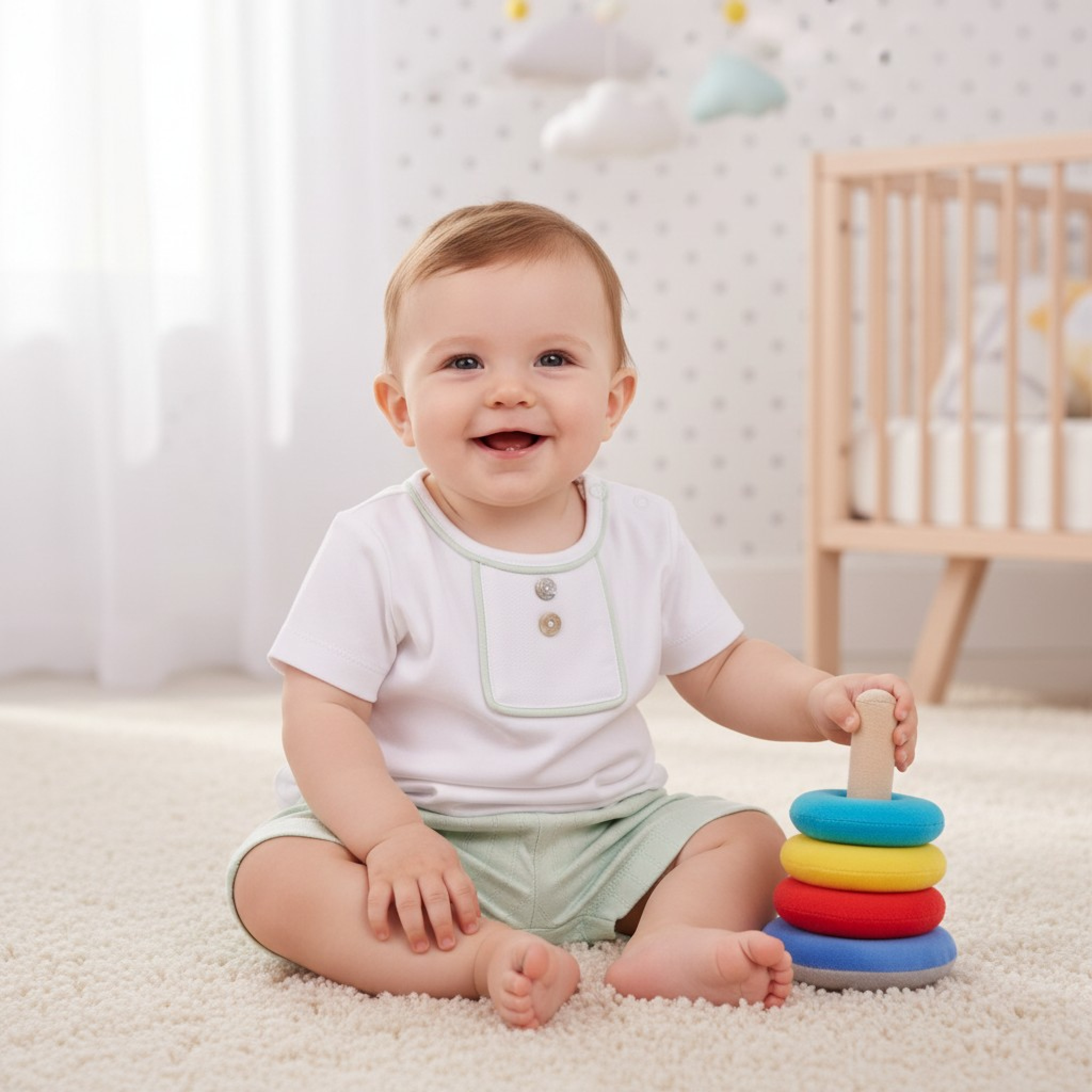 Mintini MB6907 * MB6907SG Pointelle Piped Shorts Set(3-9 months)