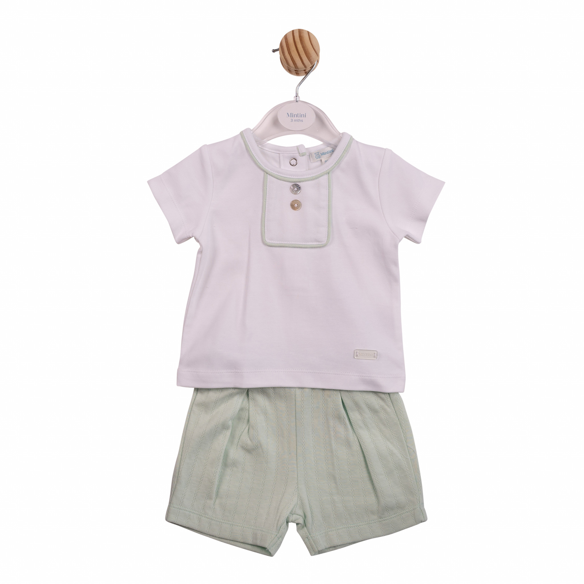 Mintini MB6907 * MB6907 Pointelle Piped Shorts Set(3-9 months)
