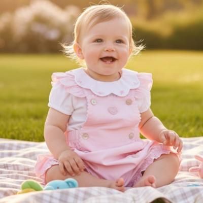 MB7031AP  Scallop Butterfly Frilly Dungaree Set  (12-24 months)