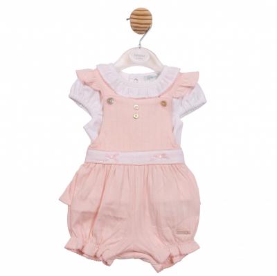 Mintini MB7055A * MB7055A Pointelle Bow Frilled Dungaree Set (12-24 months)