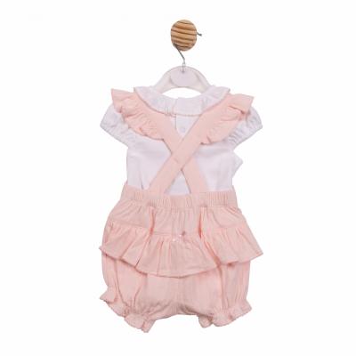 Mintini MB7055 * MB7055 Pointelle Bow Frilled back dungaree set(3-9 months)