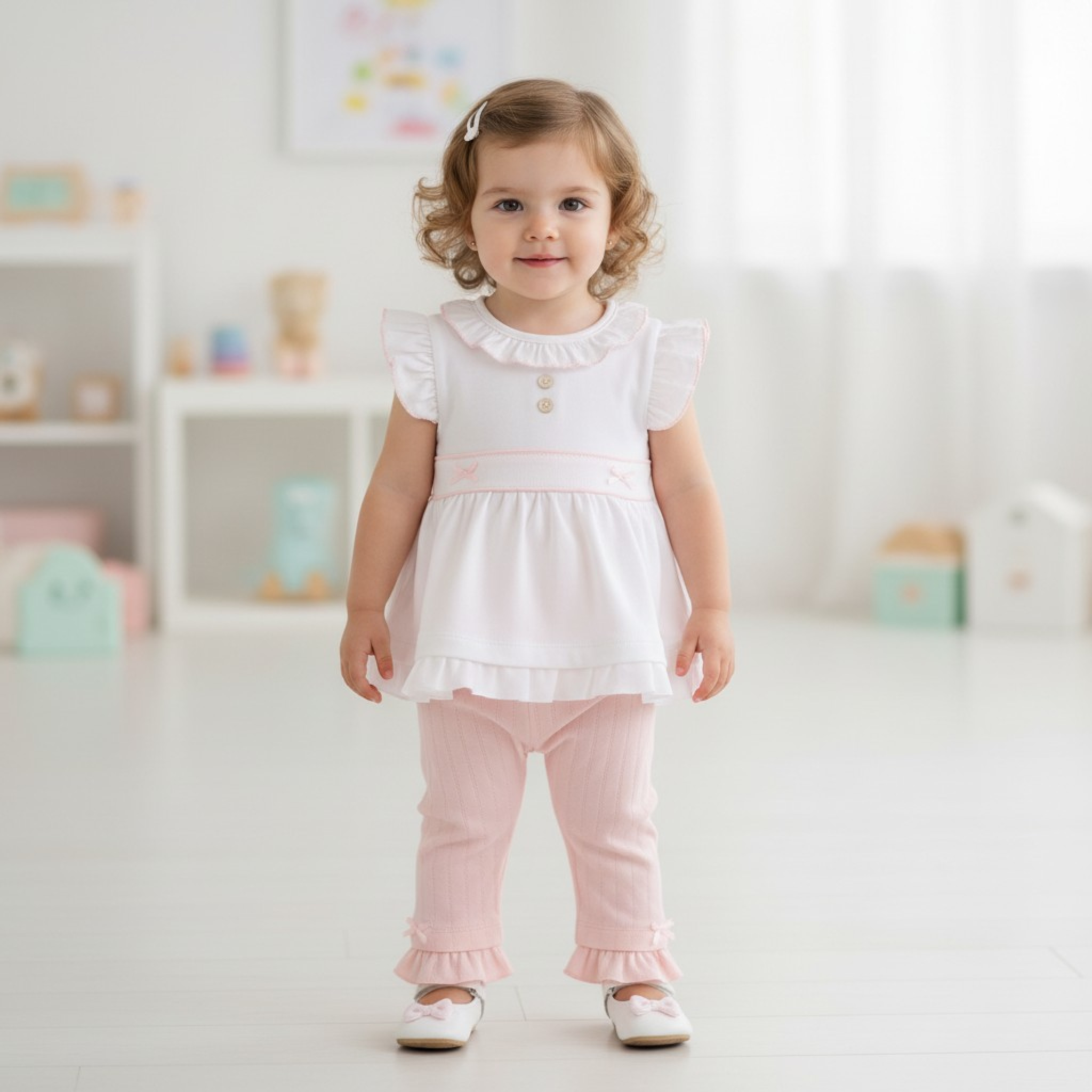 Mintini MB7058A * MB7058A Pointelle Bow Two Piece Set (12-24 months)