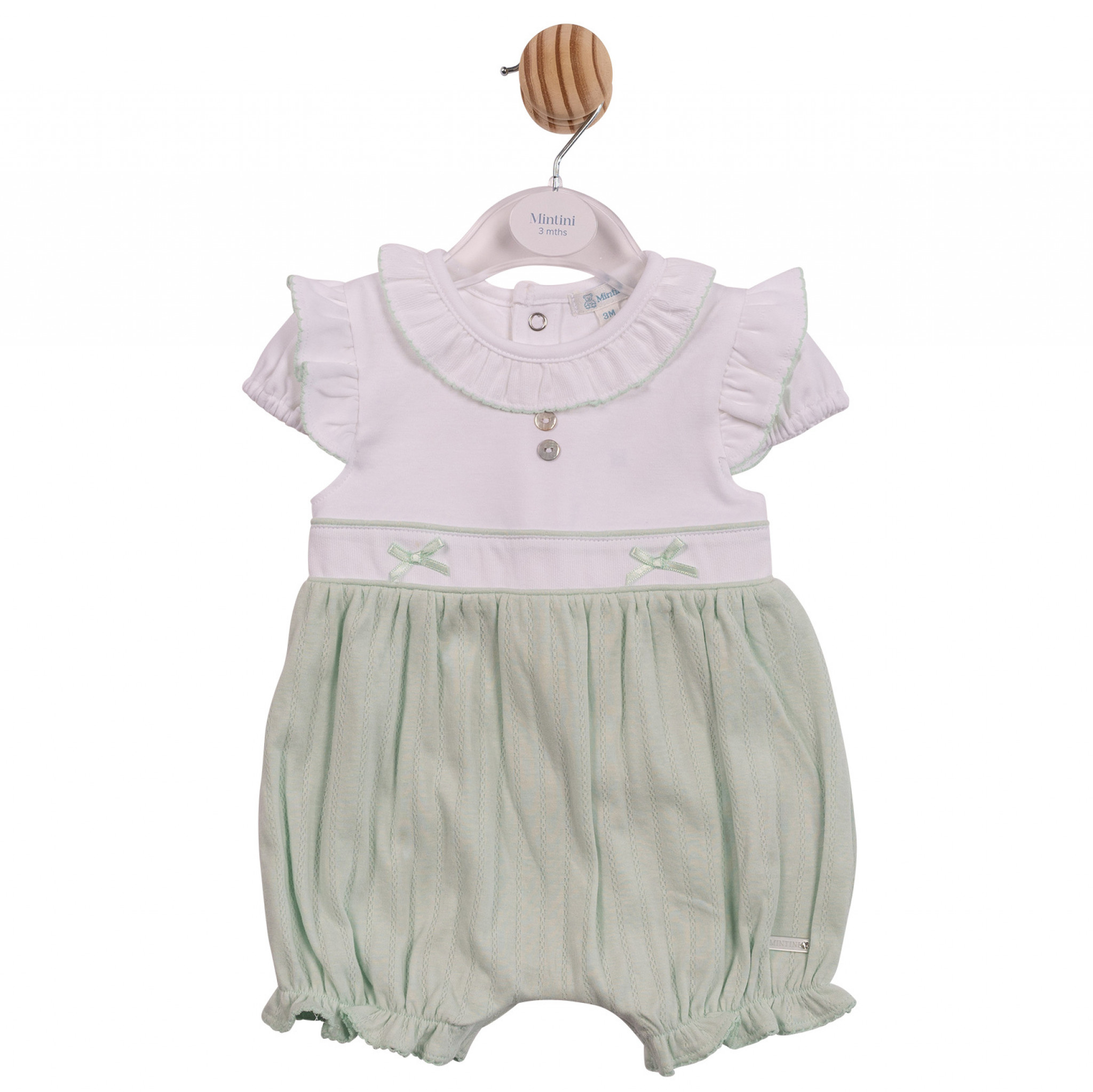 Mintini MB7067 * MB7067G Pointelle Bow Romper  (1-9 months)