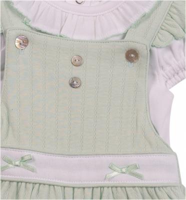 Mintini MB7069A * MB7069A Pointelle Bow Frilled back dungaree set(12-24 months)