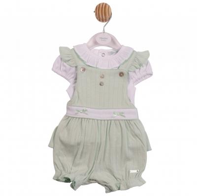 Mintini MB7069A * MB7069A Pointelle Bow Frilled Back Dungaree Set(12-24 months)