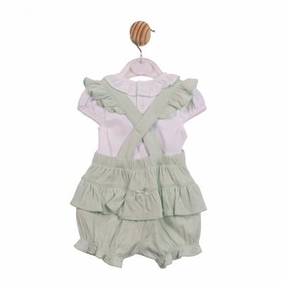Mintini MB7069 * MB7069SG Pointelle Bow Frilled Dungaree Set (3-9 months)