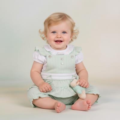 Mintini MB7069 * MB7069SG Pointelle Bow Frilled Dungaree Set (3-9 months)