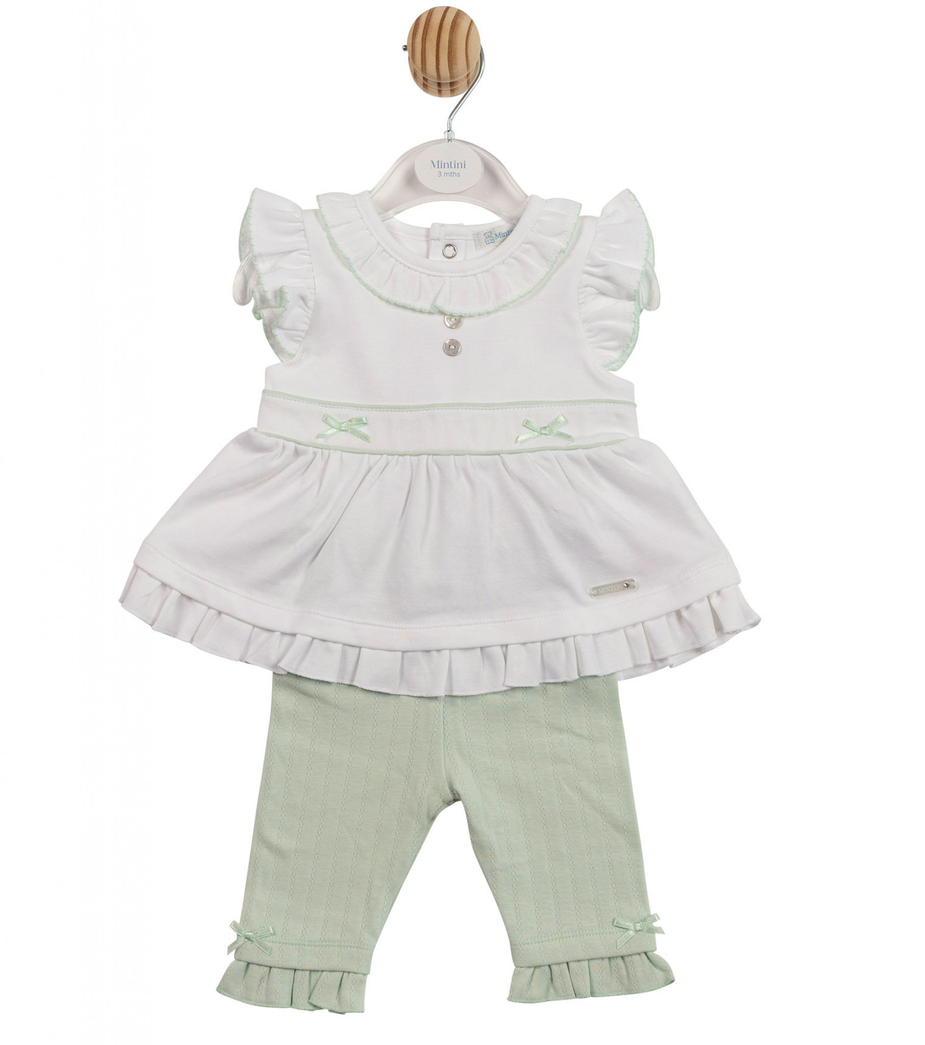 Mintini MB7072 * MB7072 Pointelle Bow Two Piece Set(3-9 months)