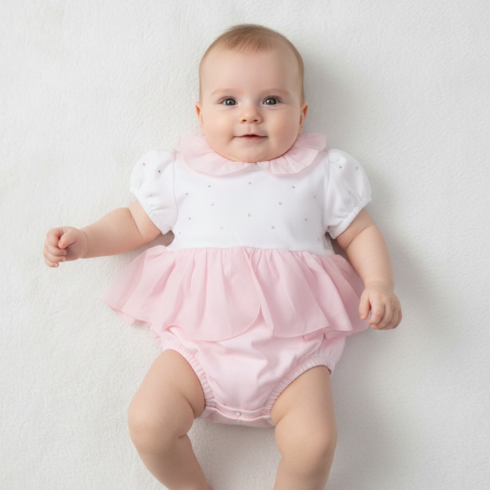 Mintini MB7091 * MB7091P Diamante and Frill Romper  (1-9 months)