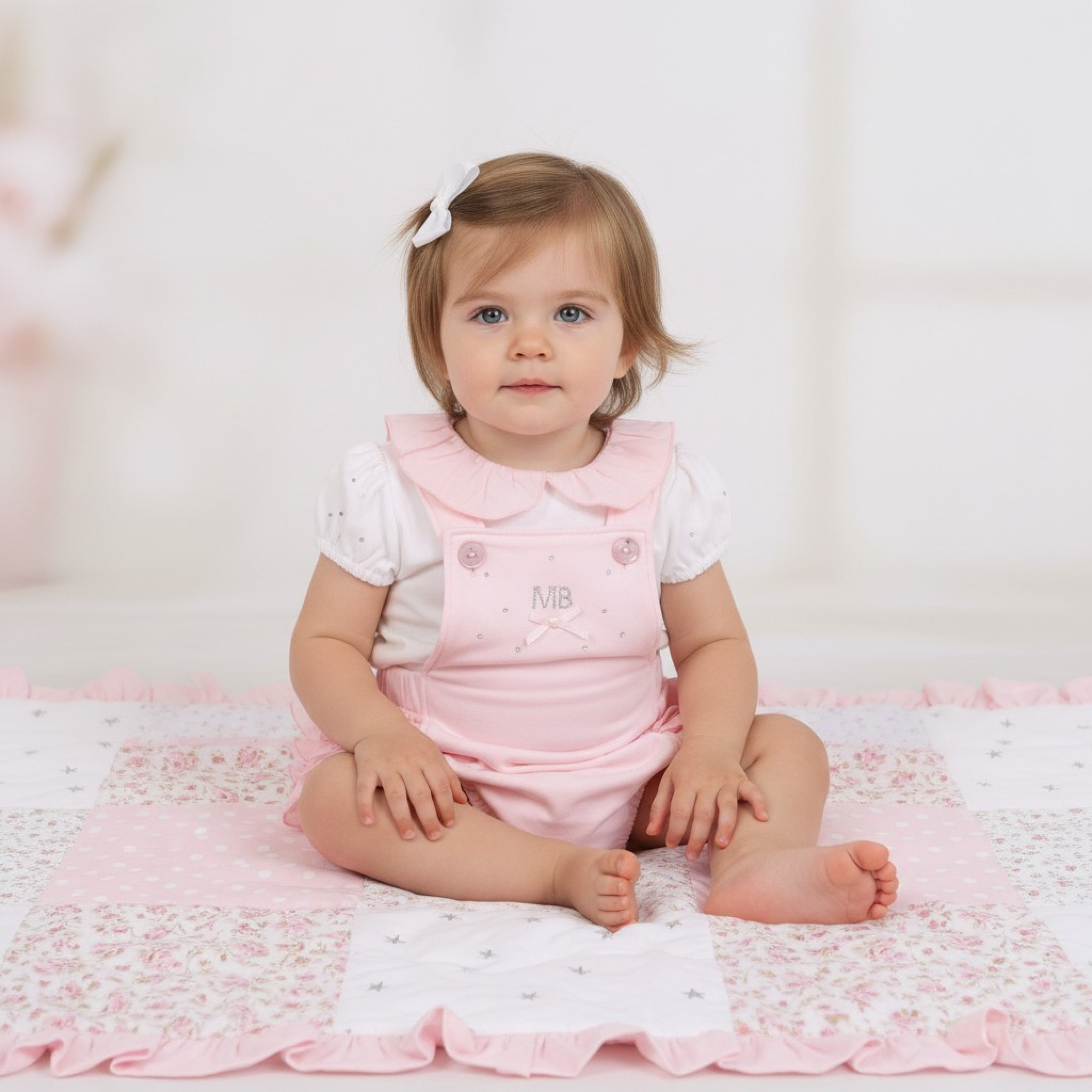 Mintini MB7094 * MB7094A Diamante and Frilled Rear Dungaree Set(12-24 months)