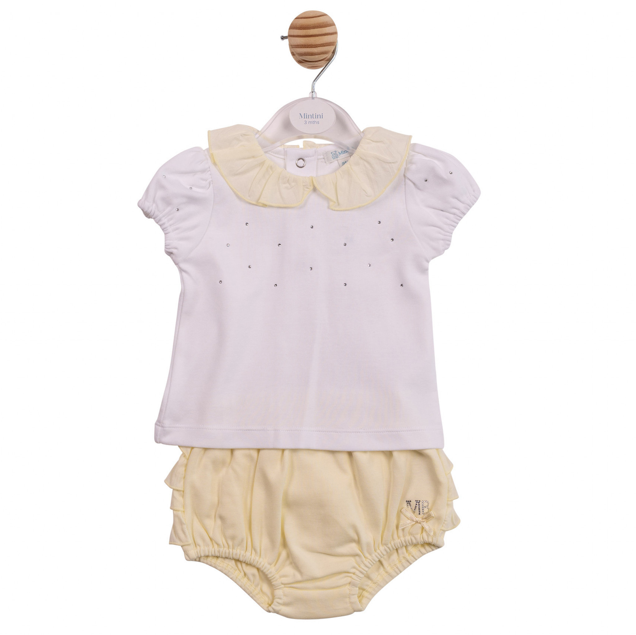 Mintini MB7106 * MB7106 Diamante and Frilled rear bloomer set(3-9 months)
