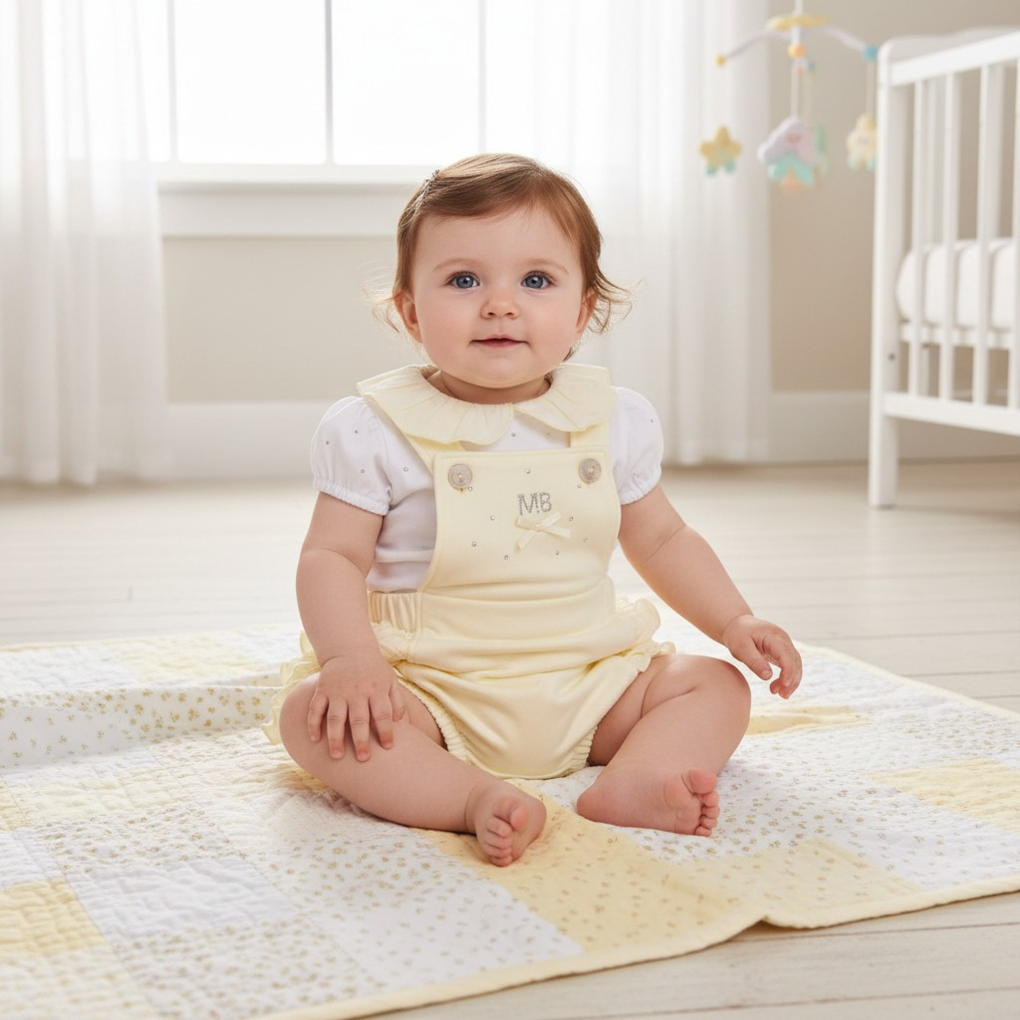 Mintini MB7107 * MB7107Y Diamante and Frilled Rear Dungaree Set(3-9 months)