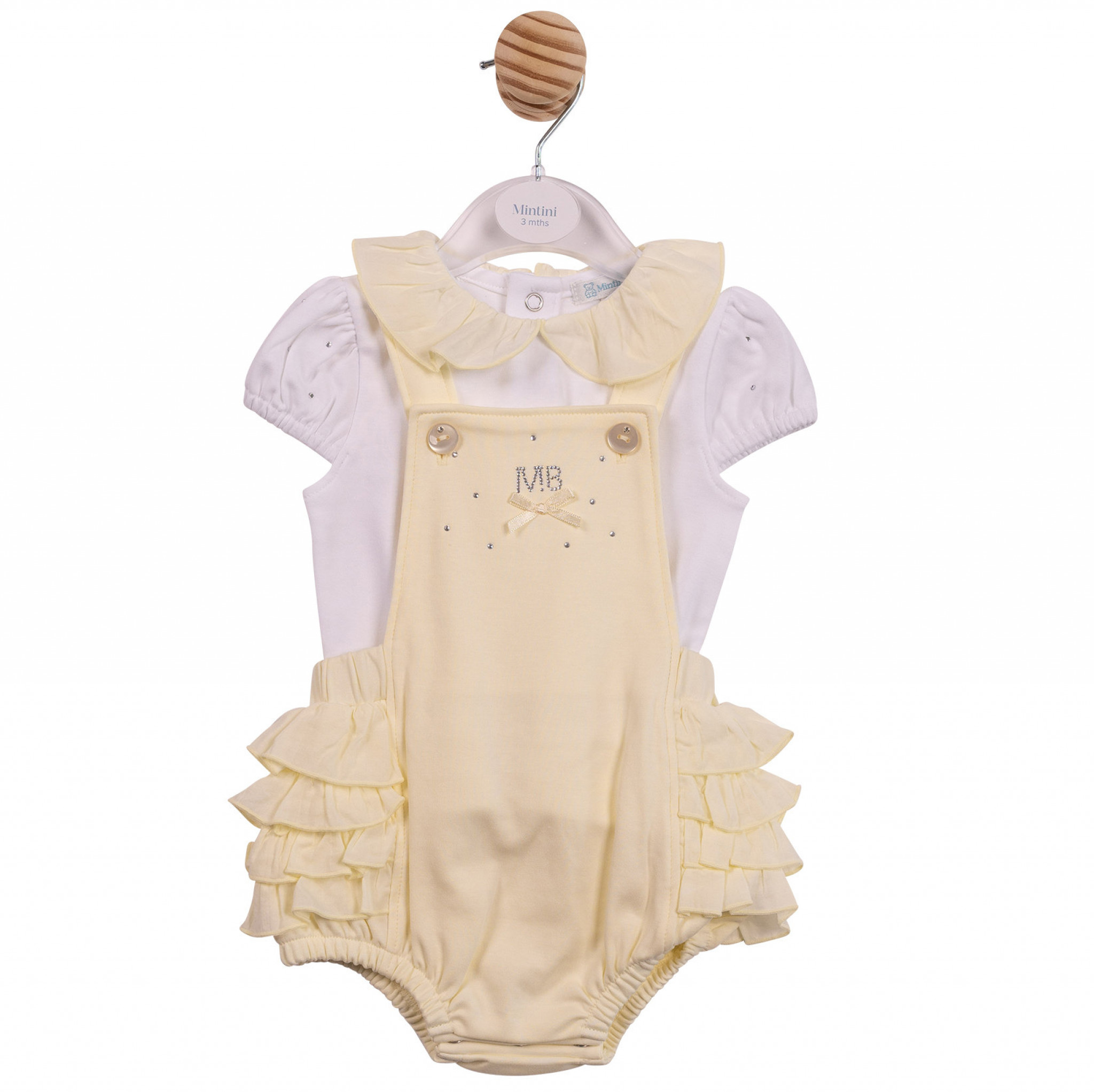 Mintini MB7107A * MB7107A Diamante and Frilled rear dungaree set(12-24 months)