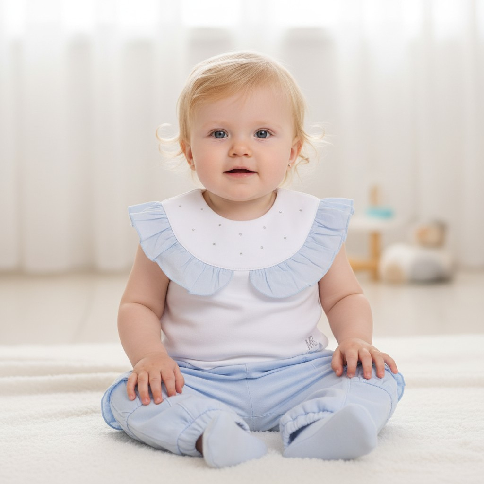 Mintini MB7123 * MB7123 Diamante and Frilled Trouser Set (3-9 months)