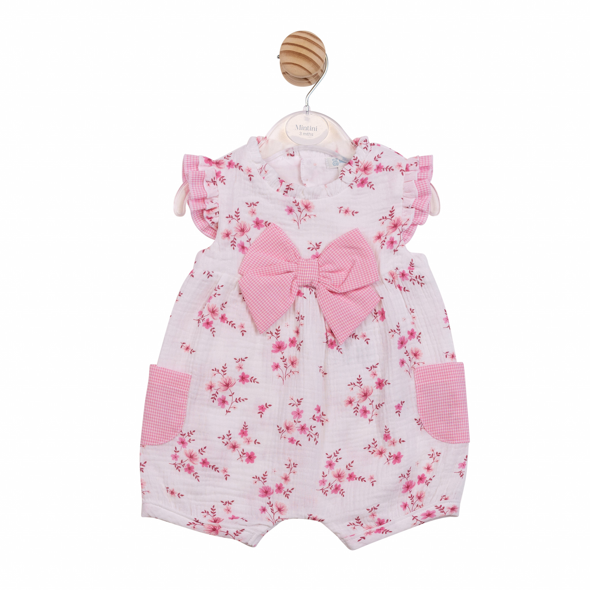 Mintini MB7130 * MB7130 Back Peep Hole Floral Bow Romper (3-12 months)