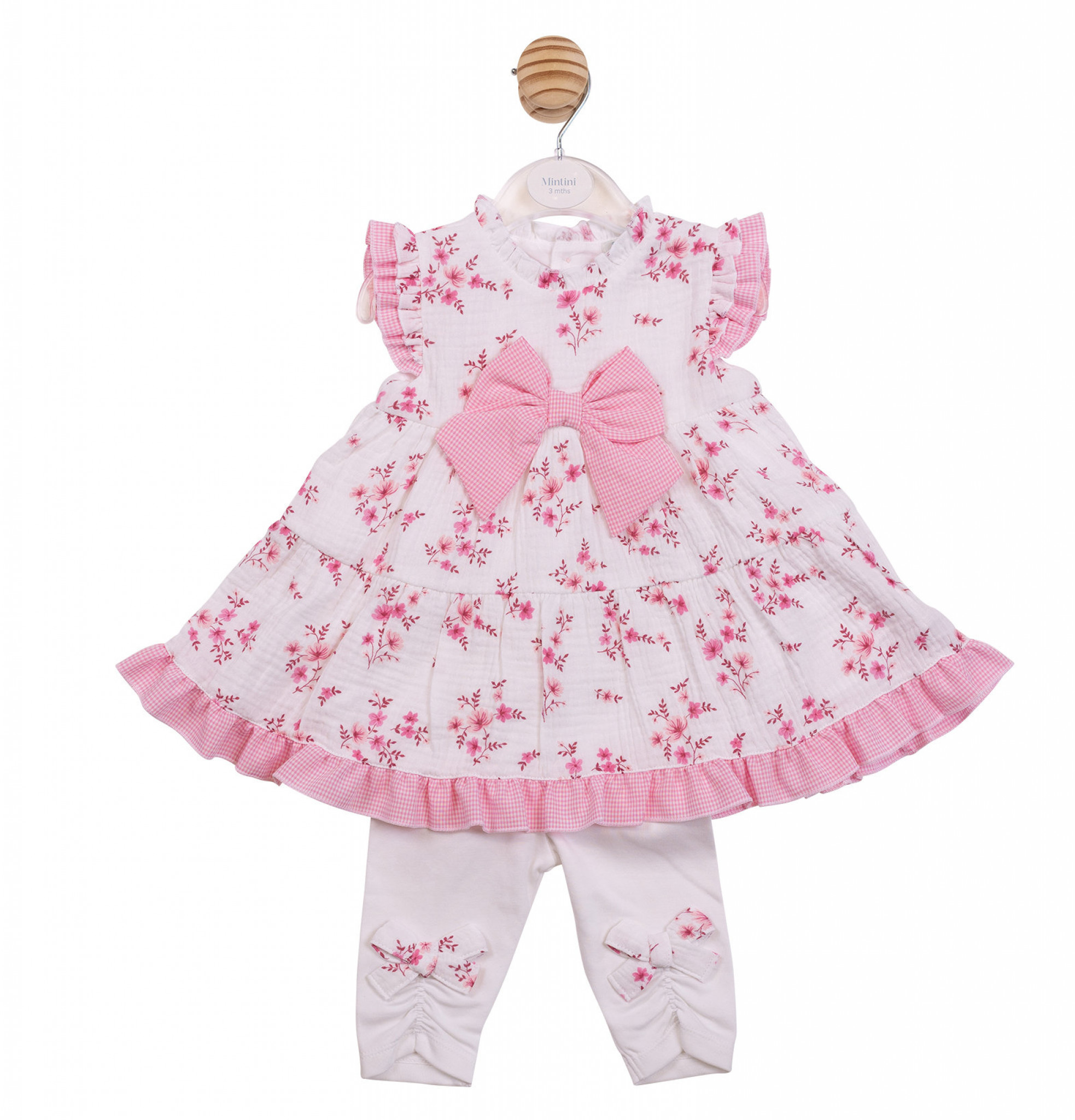 Mintini MB7133 * MB7133B Floral Bows and Gingham Leggings Set (3-5 years)