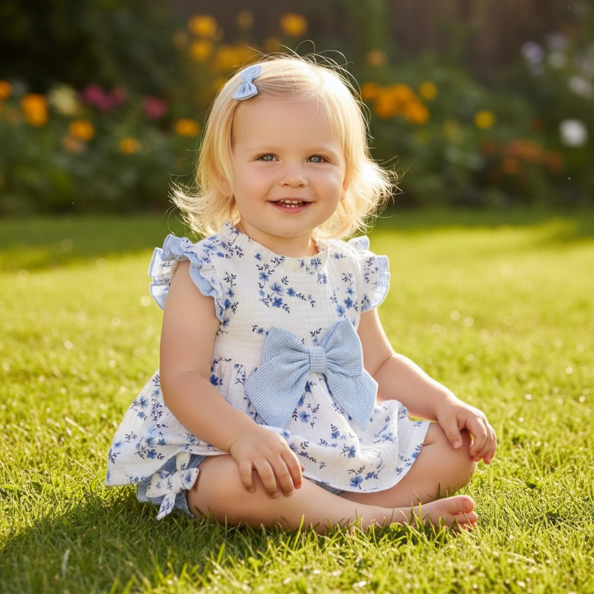 Mintini MB7140A * MB7140-A Floral Bows and Gingam Bloomer Set (12-24 months)