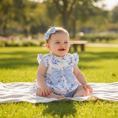 MB7140  Floral Bows and Gingham Bloomer Set  (3-9 months)