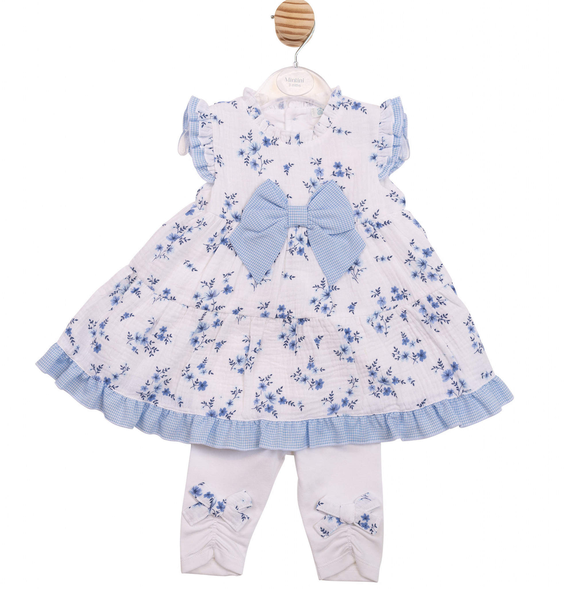 Mintini MB7141 * MB7141B Floral Bows and Gingham Leggings Set (3-5 years)