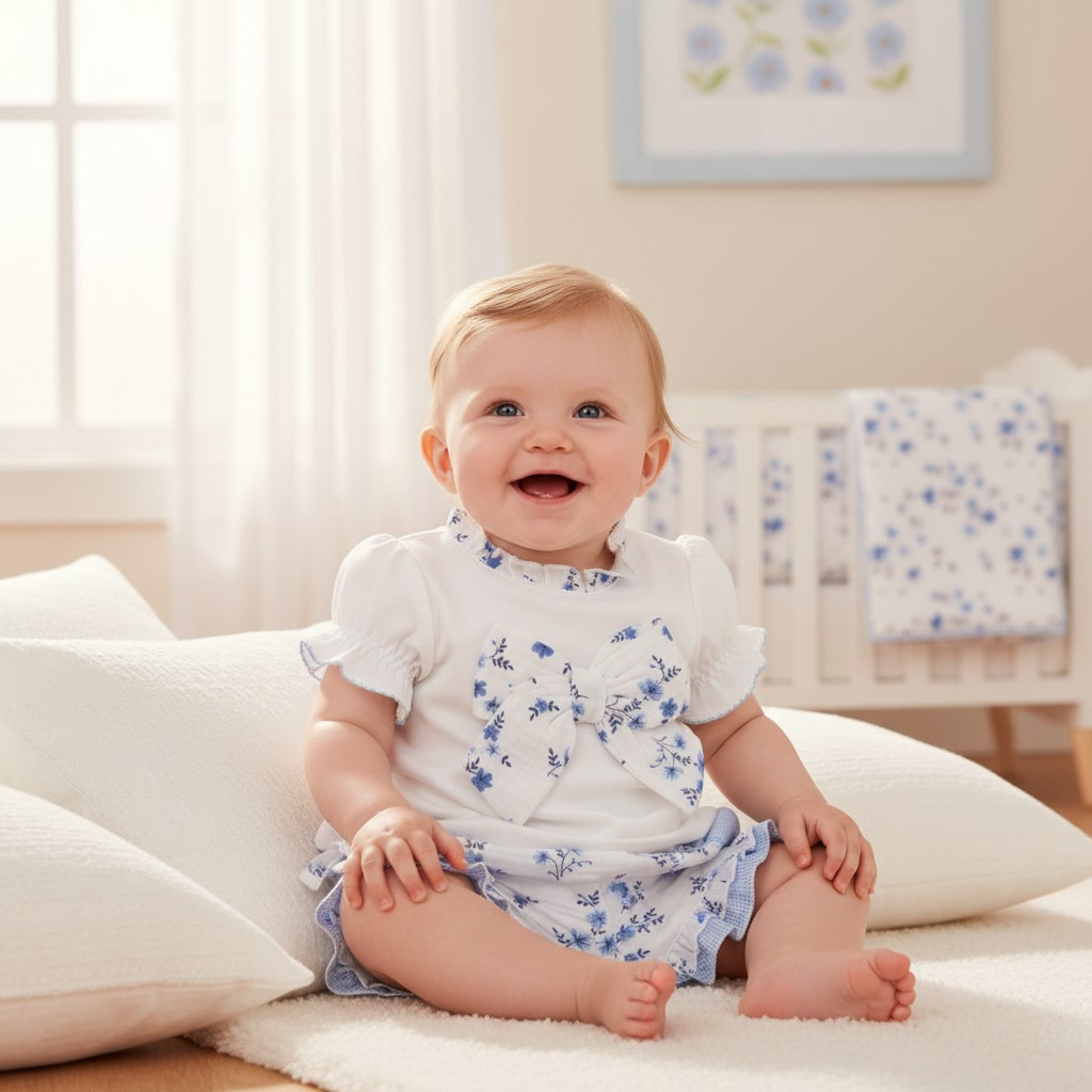 Mintini MB7142 * MB7142 Floral Bows and Gingham Shorts Set (3-9 months)