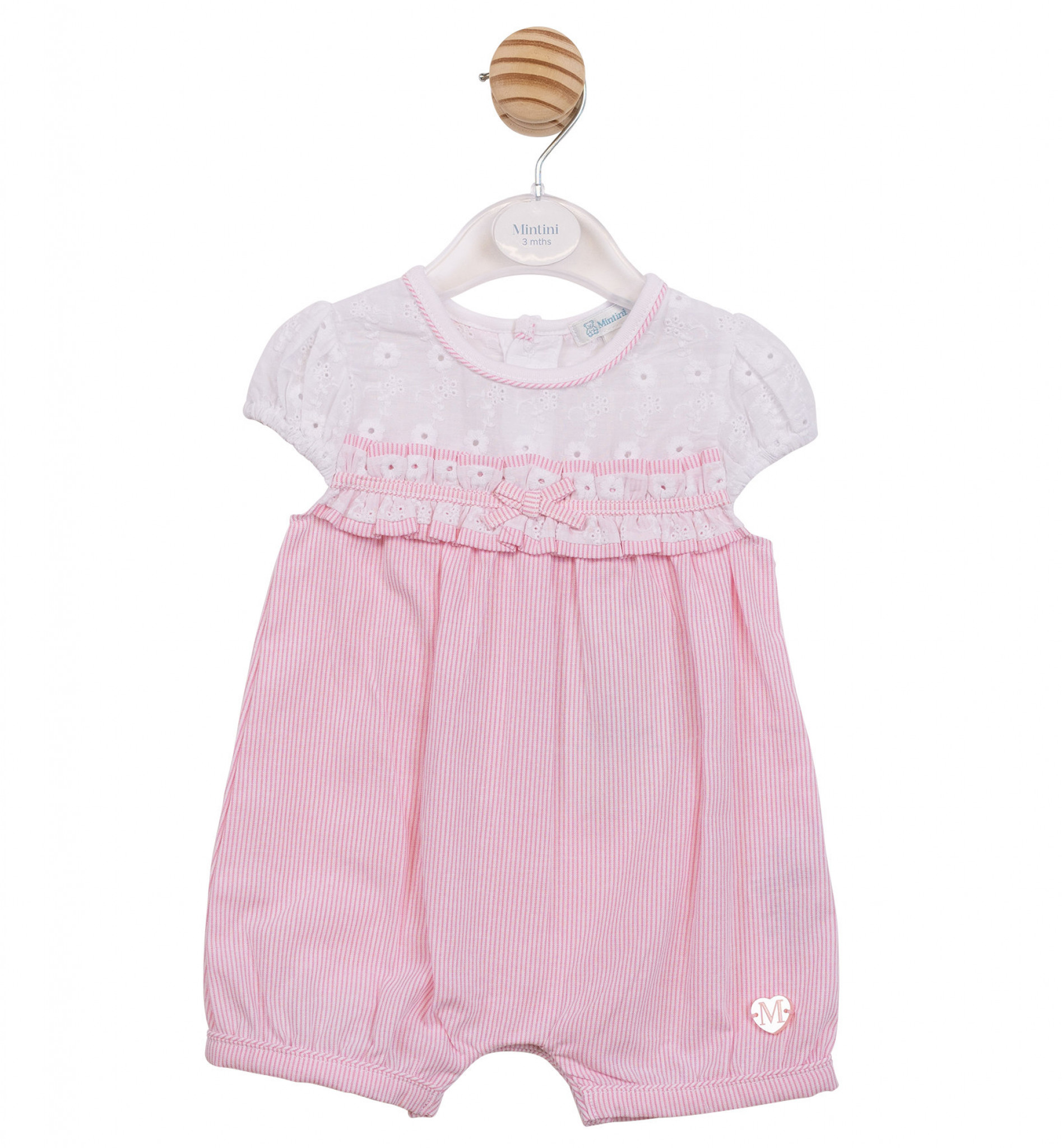 Mintini MB7169 * MB7169 Sriped and broderie angliase romper  (3-12 months)