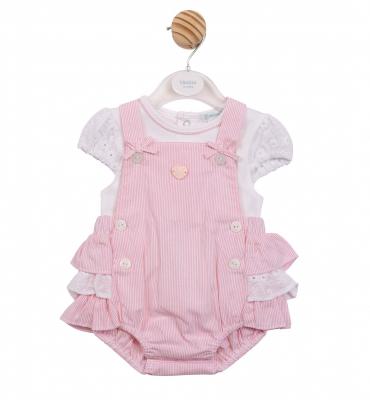 Mintini MB7171A * MB7171A Striped and Lace Frilled rear dungaree set(12-24 months)