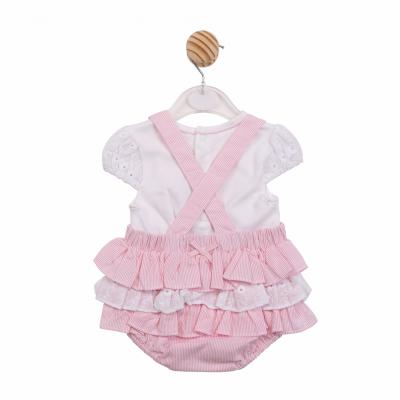 Mintini MB7171 * MB7171 Striped and Lace Frilled rear dungaree set(3-9 months)