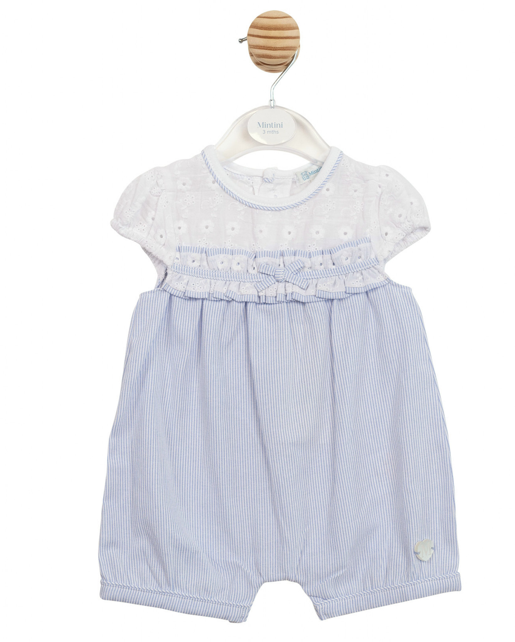 Mintini MB7182 * MB7182 Striped and broderie angliase romper  (3-12 months)