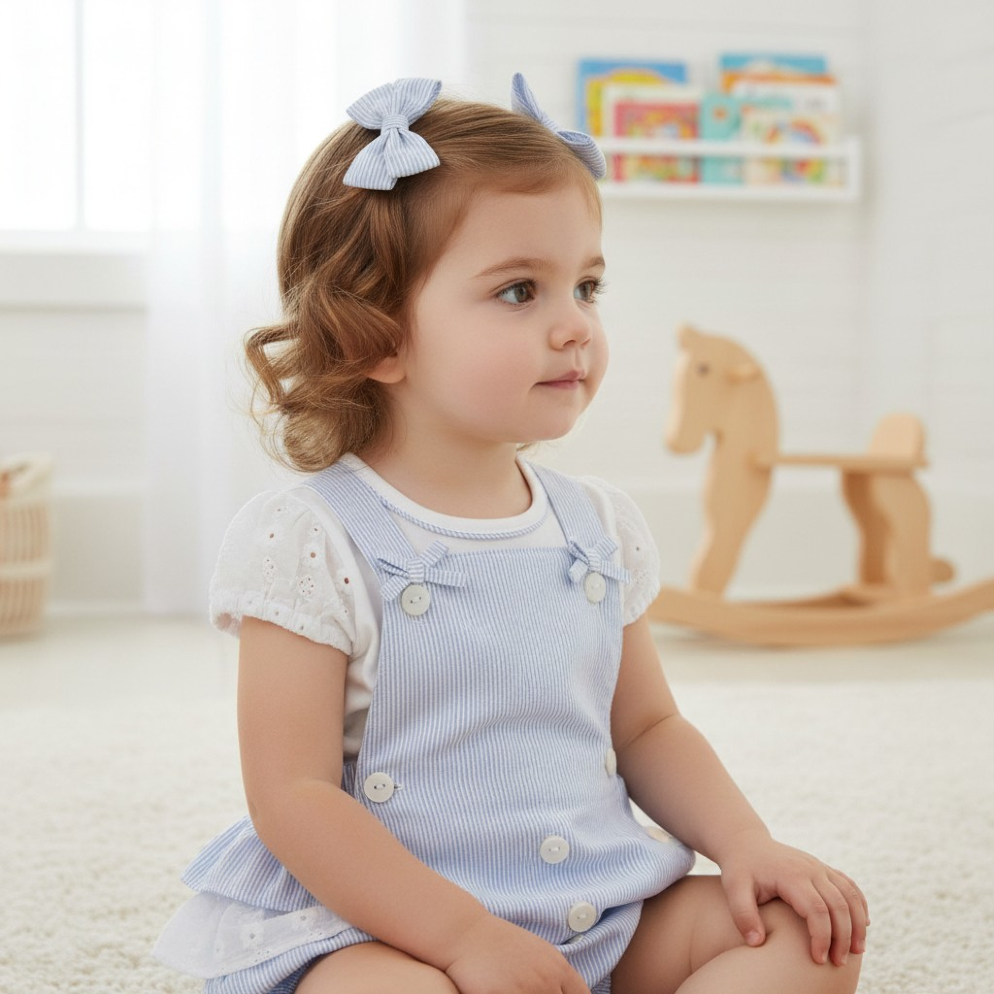 Mintini MB7184A * MB7184A Striped and Lace Frilled Rear Dungaree Set (12-24m)
