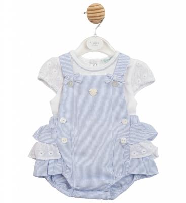 Mintini MB7184A * MB7184A Striped and Lace Frilled Rear Dungaree Set (12-24m)