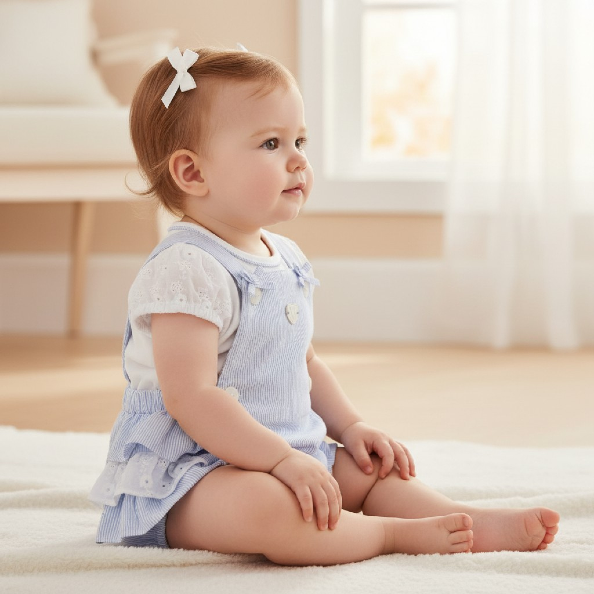 Mintini MB7184 * MB7184B Striped and Lace Frilled Rear Dungaree Set (3-9 months)