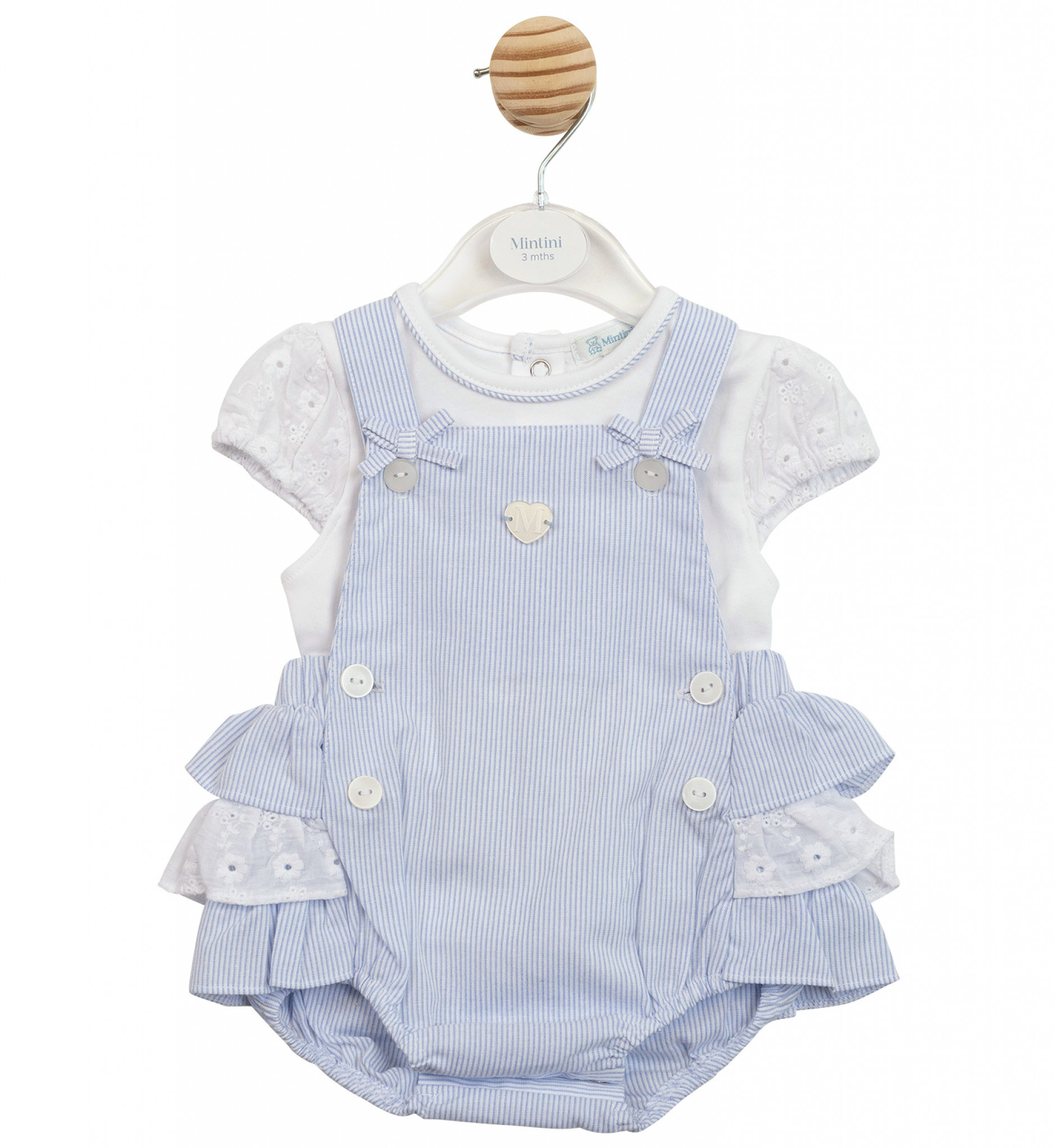Mintini MB7184A * MB7184A Striped and Lace Frilled rear dungaree set(12-24 months)