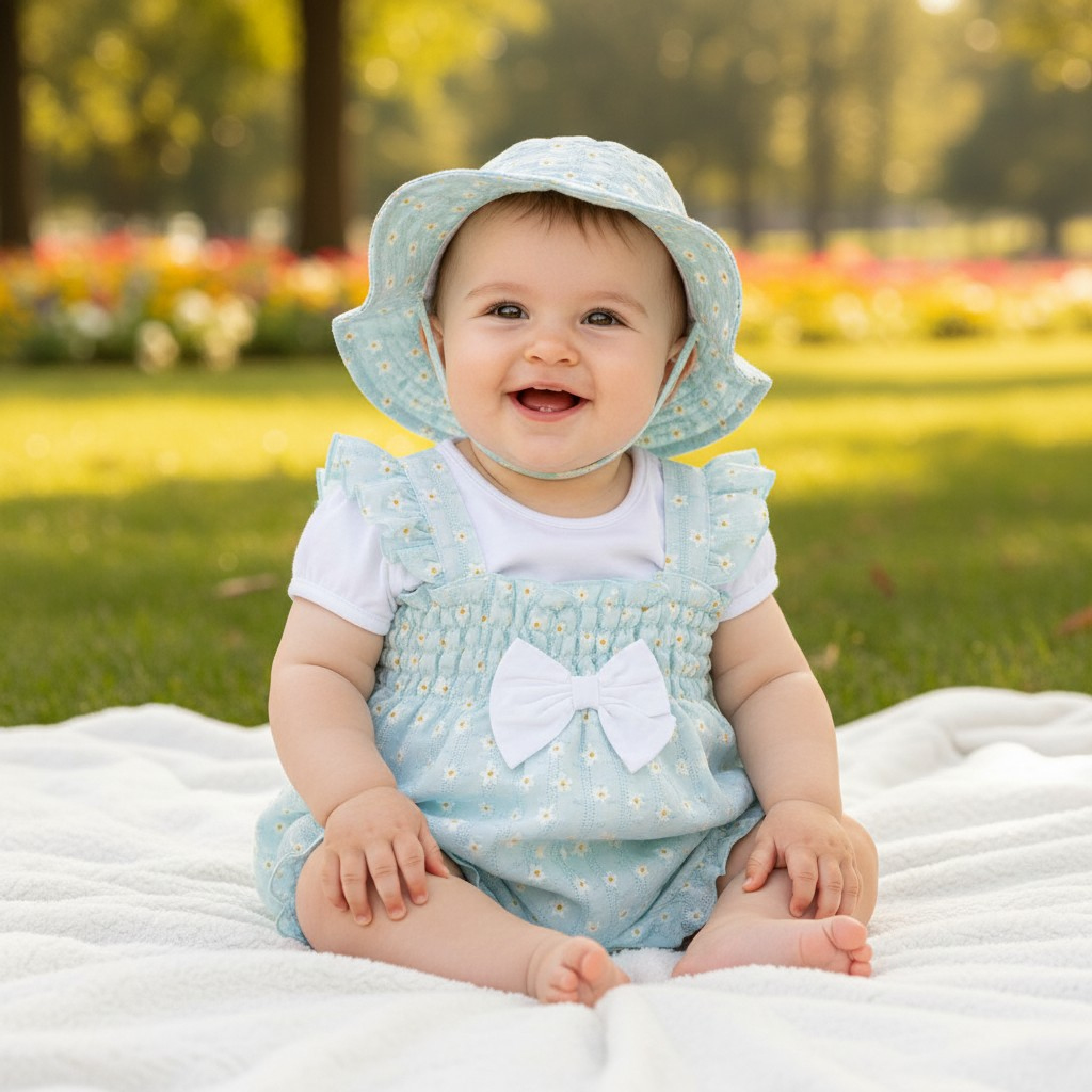 Mintini MB7249 * MB7249G Floral Shirred Sun Romper and top (3-12 months)