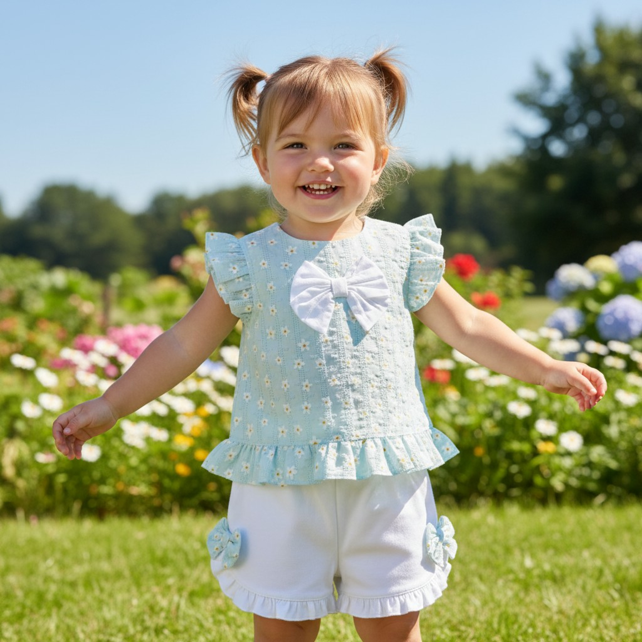 Mintini MB7252B * MB7253-B Floral Shorts Set with Bow (3-5 years)