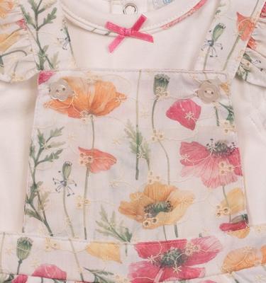 Mintini MB7257 * MB7257 Poppy Broderie Jam Dunagree Set  (3-9 months)
