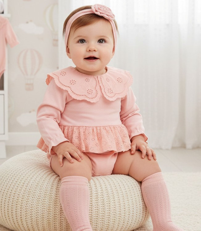 MiniCayzen  2024107300007 MC1073  Lace Bodysuit, socks and headband (3-12 months)