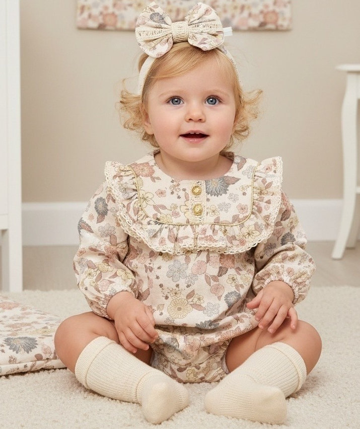 MiniCayzen  2025109500006 MC1095 Gold and floral vest, headband and socks(3-12 months)