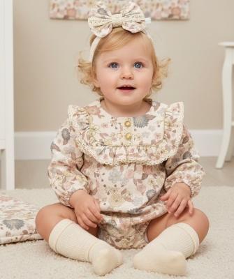 MC1095  Gold and floral vest, headband and socks (3-12 months)