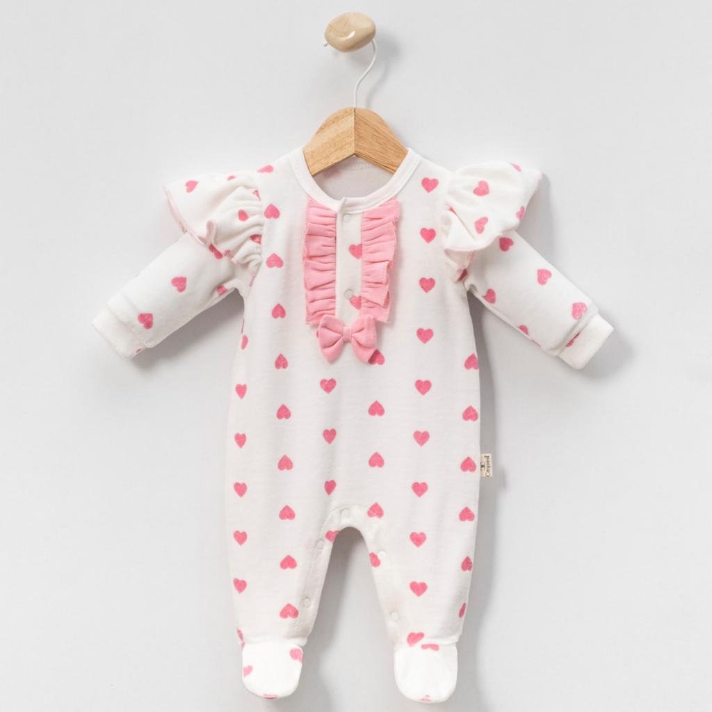 MiniCayzen   MC1100P Pink Heart Velour All in one( 0-9 months)