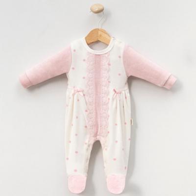 MiniCayzen   MC1102-P Pink Dotty and Lace Velour All in one( 0-9 months)