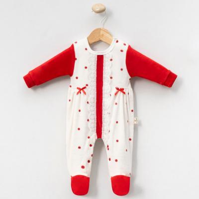 MiniCayzen  * MC1102-R Red Dotty and Lace Velour All In One( 0-9 months)