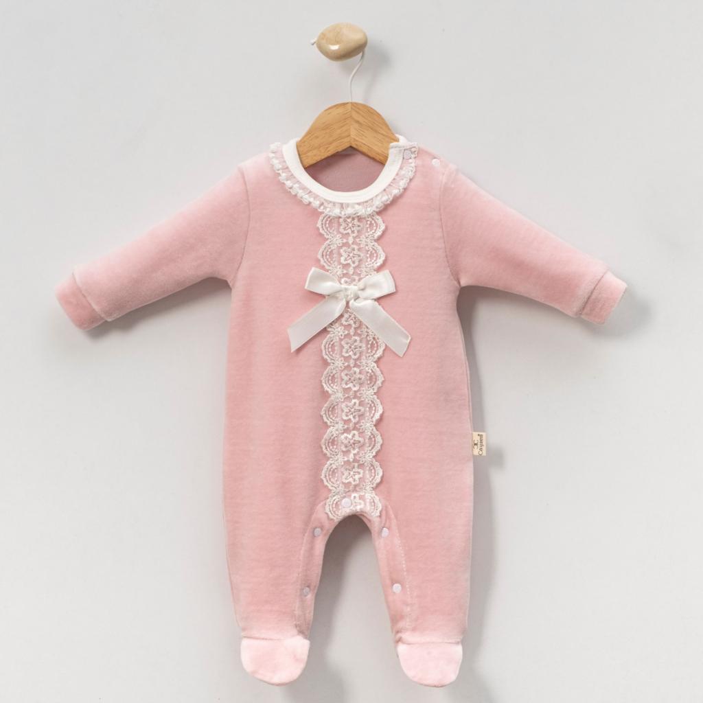MiniCayzen  * MC1103P Pink  Lace Cotton Velour All in one( 0-9 months)