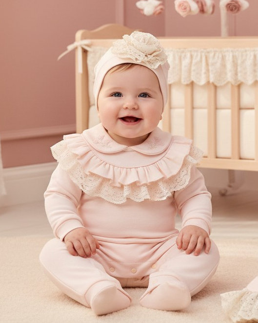 MiniCayzen  20252112500000 MC1125 Lace Romper and Hat ( 0-9 months)