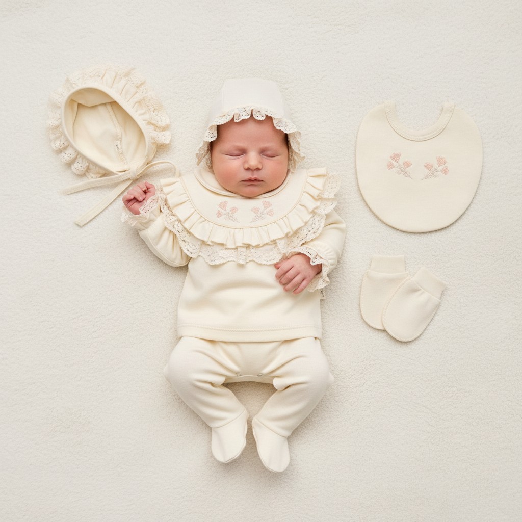 MiniCayzen  * MC2114 Floral & Lace five piece set ( 0-3 months)