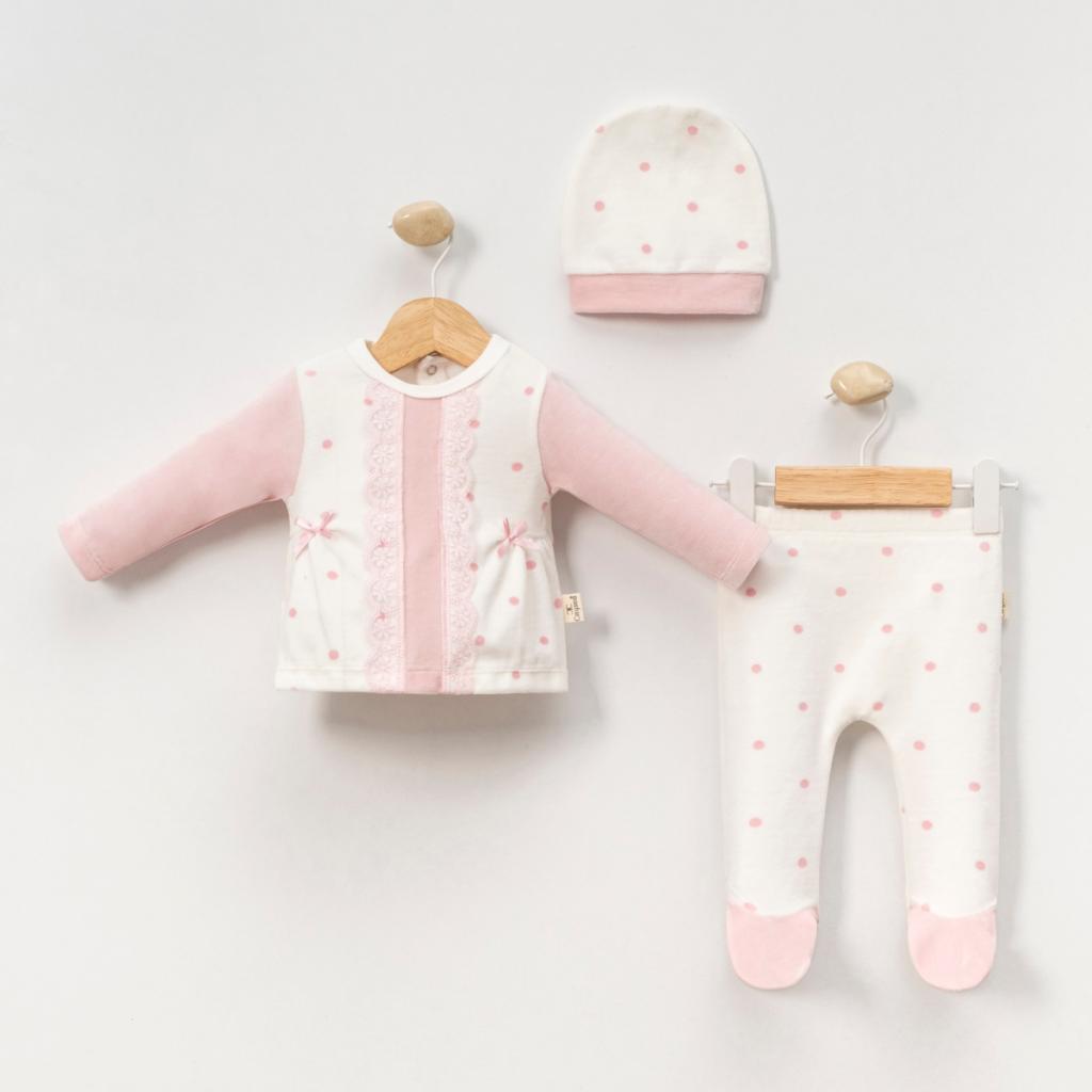 MiniCayzen  * MC4054P Pink Dotty Cotton Velour Lace Three Piece ( 0-6 months)