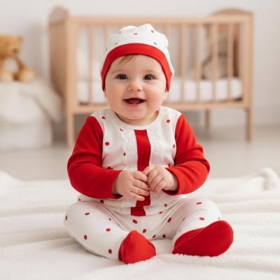 MC4054  Red Dotty Velour Lace Three Piece  (0-6 months)