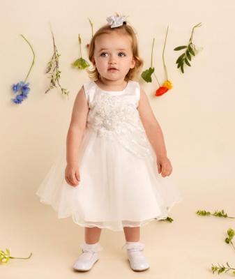Melia L2655A * MEL2655A-W White "Flowers" Tulle Dress (0-36 months)