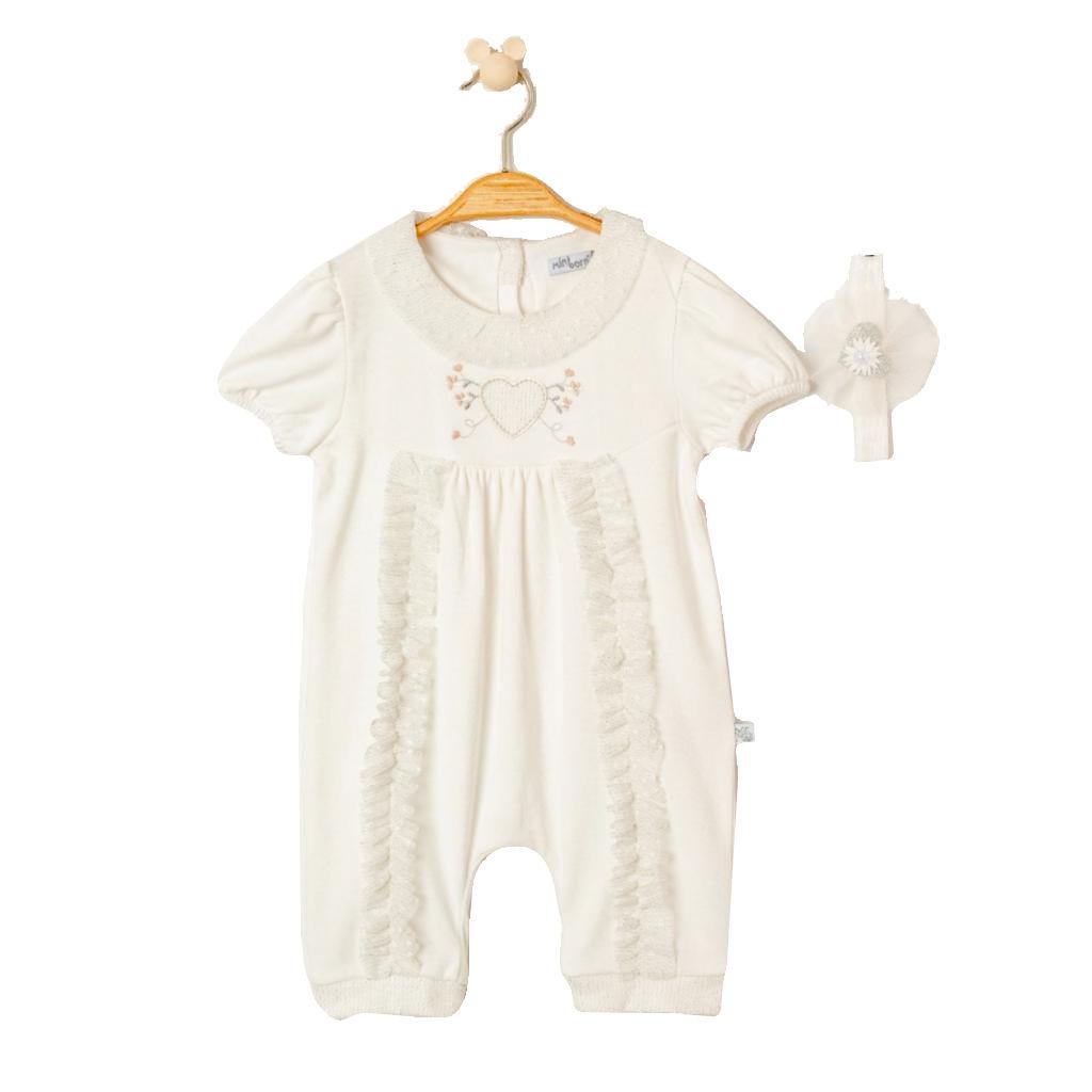 MiniBorn baby 9072 1602790062900 MI6290W White "Hearts and Frills"  Romper Set (3-18m)