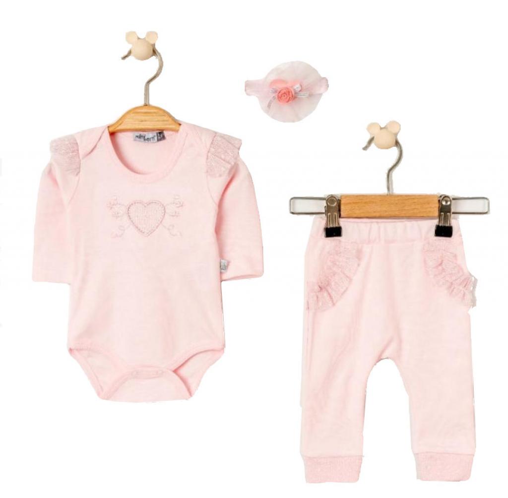 MiniBorn baby 9072 1602790090729 MI9072P Pink "Hearts and Frills""  Three Piece Set (0-6 months)