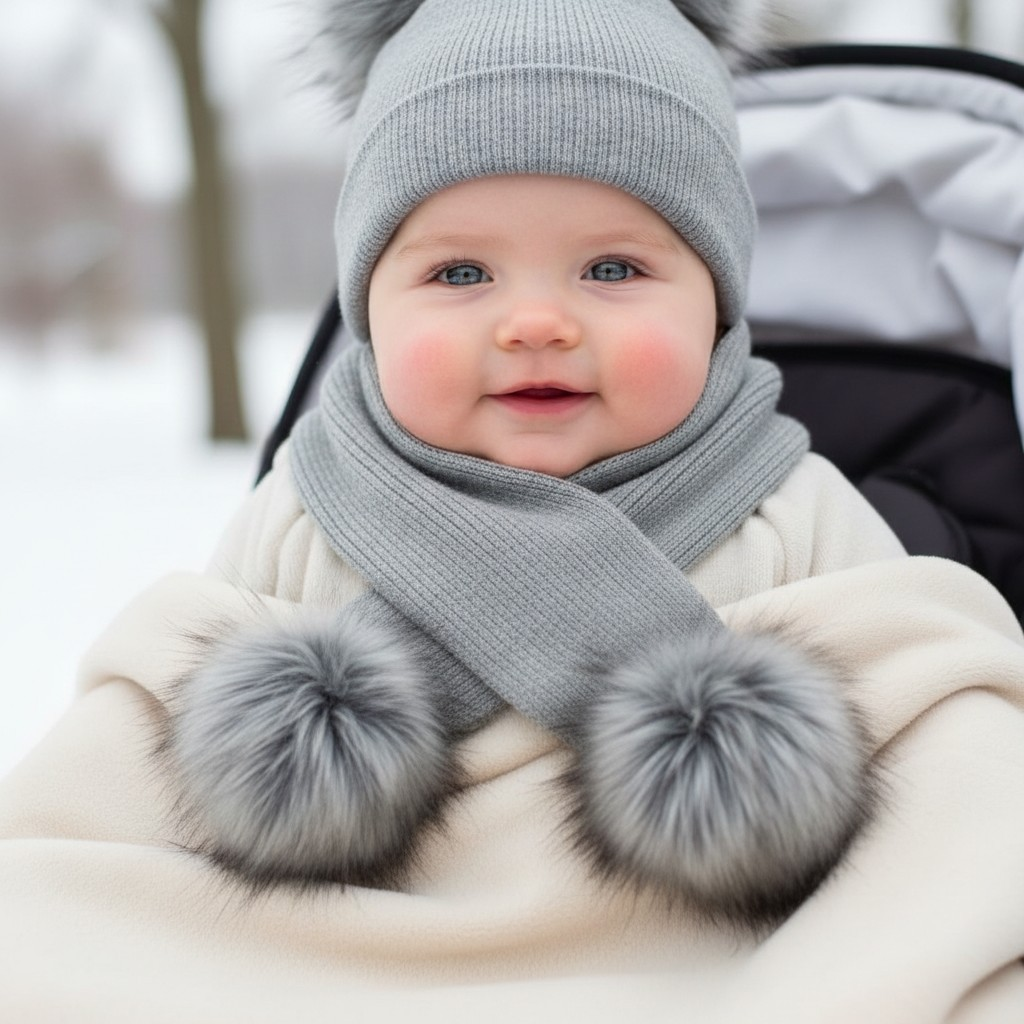 My Little Chick  5035320714547 ML0503-0454-G Grey Pom Pom Scarf